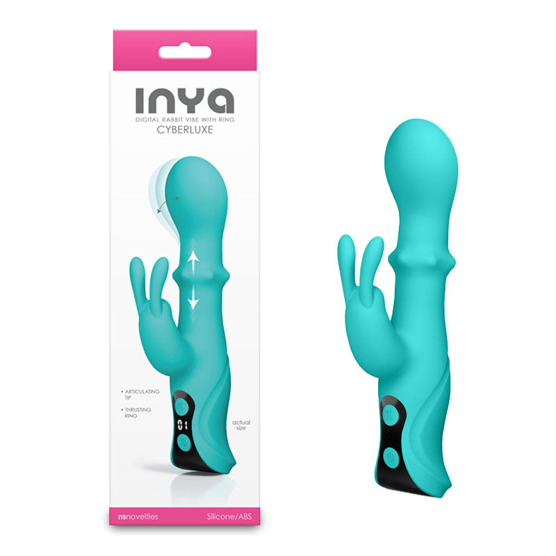 INYA Cyberluxe - Aqua - Aqua 18 cm USB Rechargeable Rabbit Vibrator with Sliding Ring Shaft NS Novelties